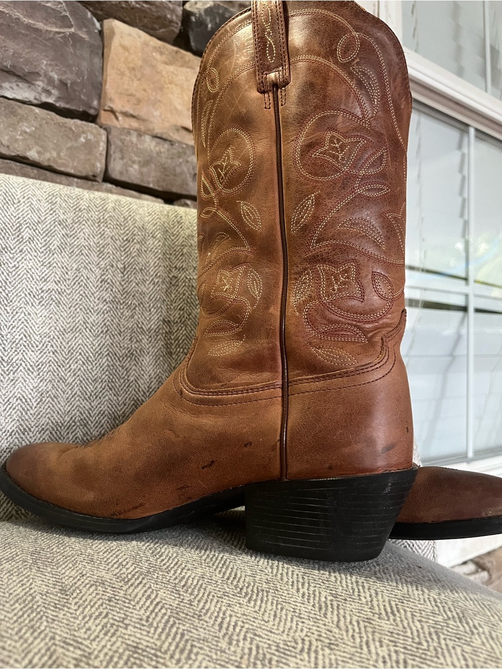 Ariat Heritage R Toe Brown Leather Western Cowboy Boots Women’s 7.5 - Picture 6 of 7